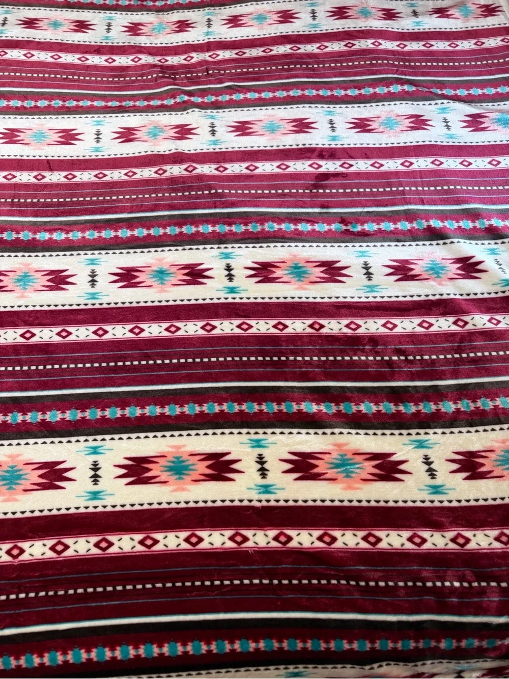 BURGUNDY Queen Southwest tribal Aztec Geometric Plush fleece Blanket